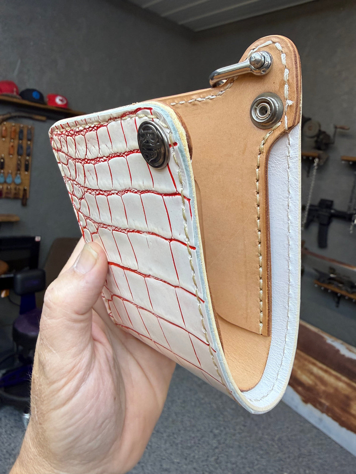 Standard Bifold Chain Wallet - White/Red Alligator (Copy)