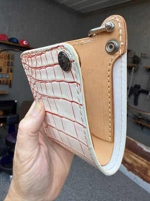 Standard Bifold Chain Wallet - White/Red Alligator (Copy)