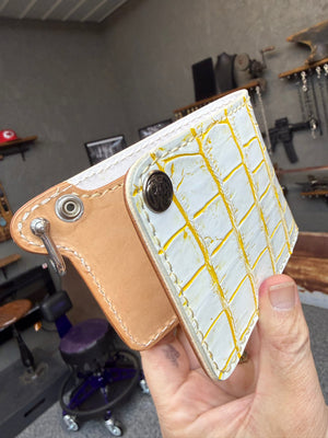 Standard Bifold Chain Wallet - White/Yellow Alligator