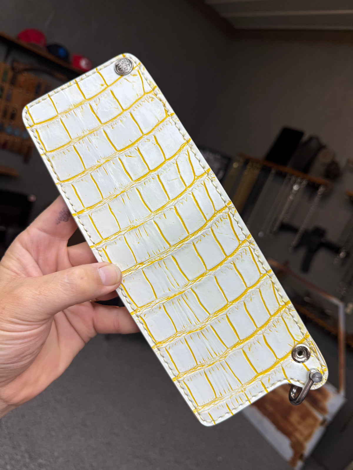 Standard Bifold Chain Wallet - White/Yellow Alligator