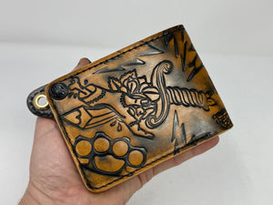 Standard Bifold Leather Chain Wallet - “Stabbed” / Antique