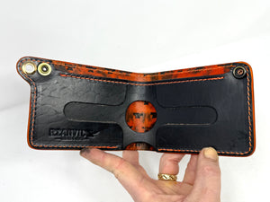 Standard Bifold Leather Chain Wallet - “Stabbed” / Antiqued Orange