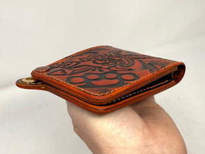 Standard Bifold Leather Chain Wallet - “Stabbed” / Antiqued Orange