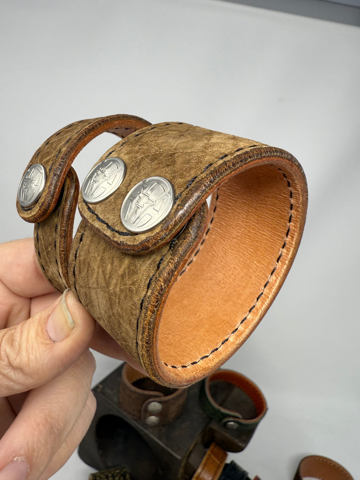 Tan Hippo (2x) Leather Bracelet / Cuff Set