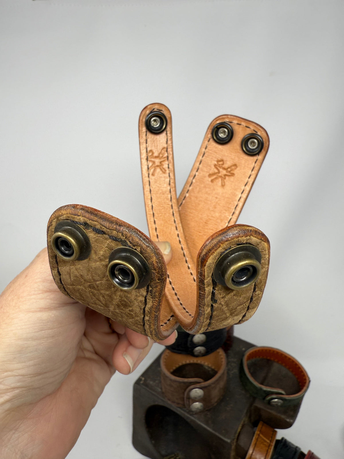 Tan Hippo (2x) Leather Bracelet / Cuff Set