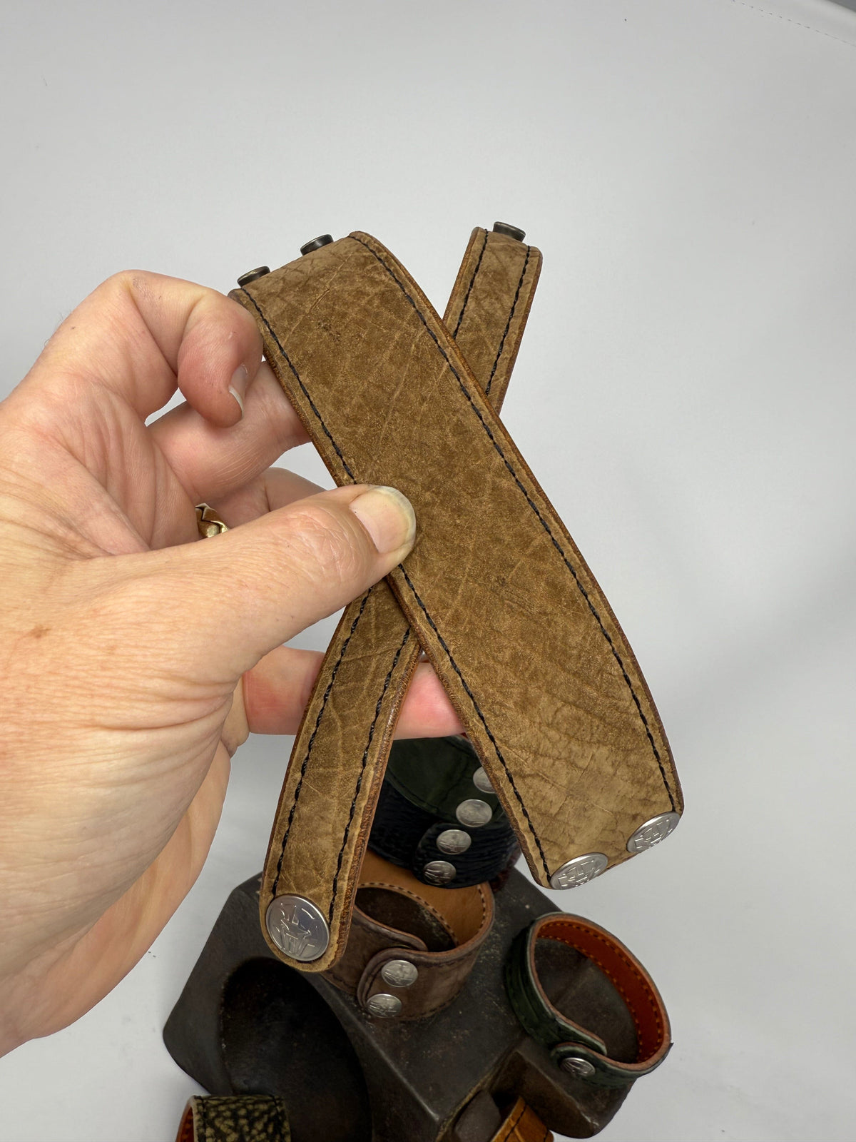 Tan Hippo (2x) Leather Bracelet / Cuff Set