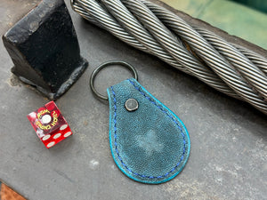 Teardrop Leather Key Fob - Antique Turquoise Elephant