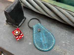 Teardrop Leather Key Fob - Antique Turquoise Elephant