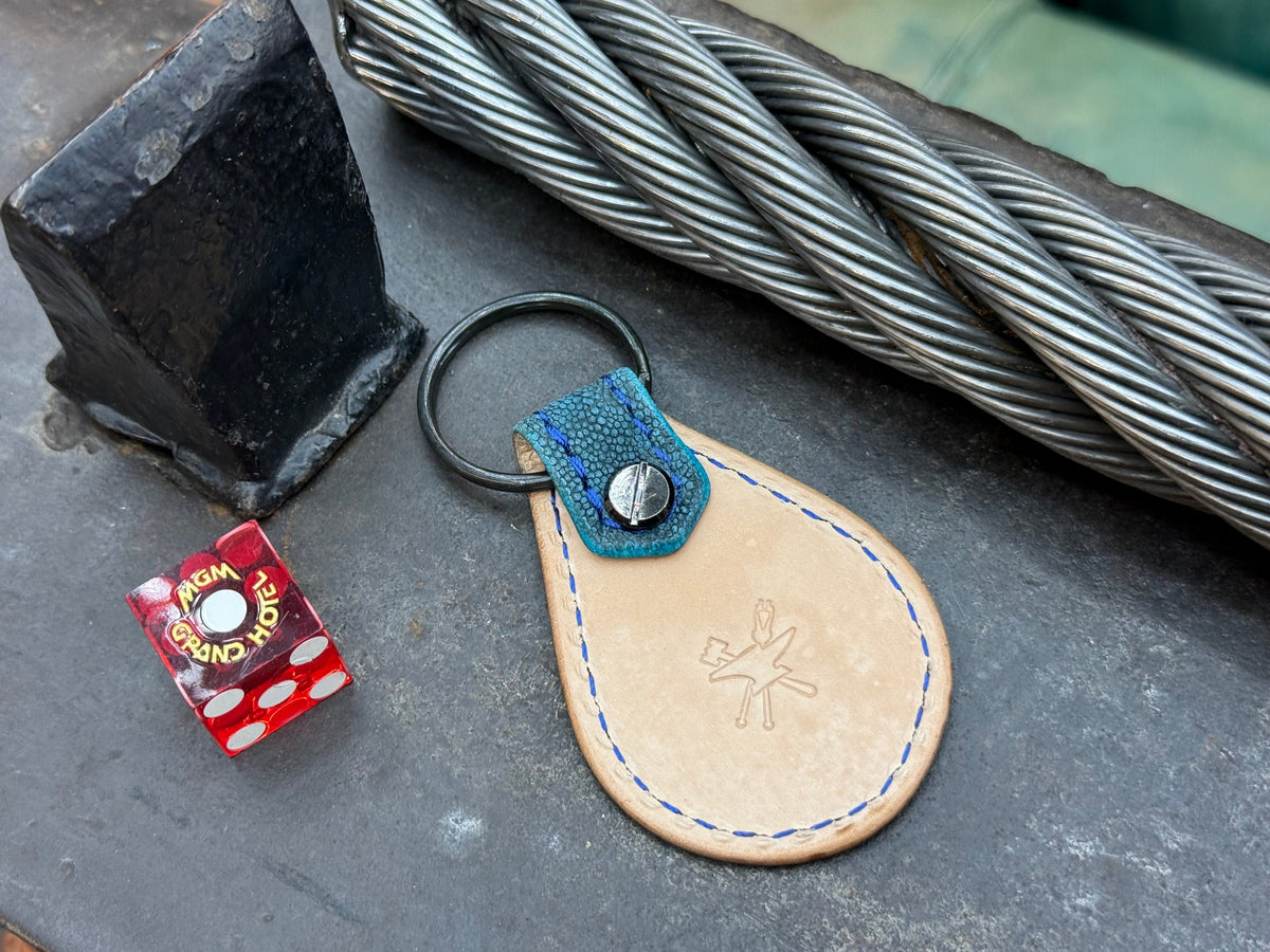 Teardrop Leather Key Fob - Antique Turquoise Elephant