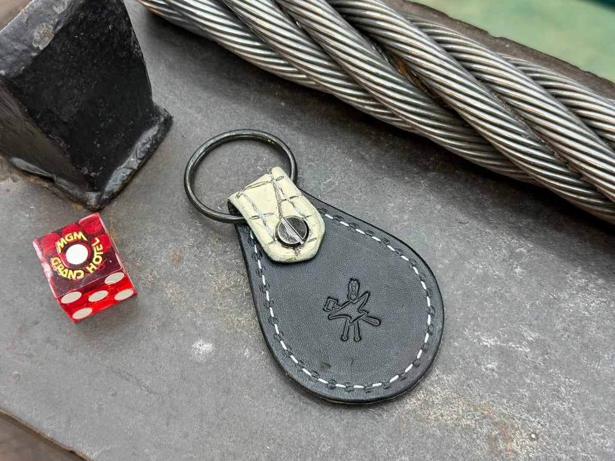 Teardrop Leather Key Fob - Antique Vanilla Alligator
