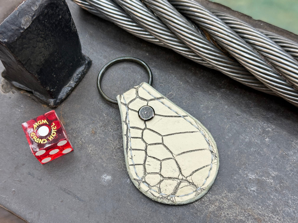 Teardrop Leather Key Fob - Antique Vanilla Alligator