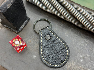 Teardrop Leather Key Fob - Black Alligator