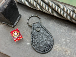 Teardrop Leather Key Fob - Black Alligator