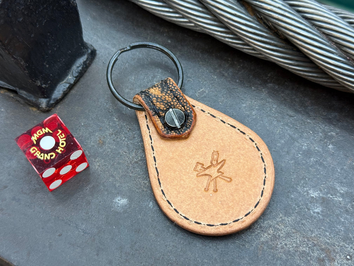 Teardrop Leather Key Fob - Cognac Elephant