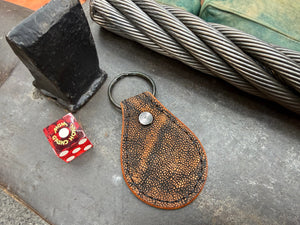 Teardrop Leather Key Fob - Cognac Elephant