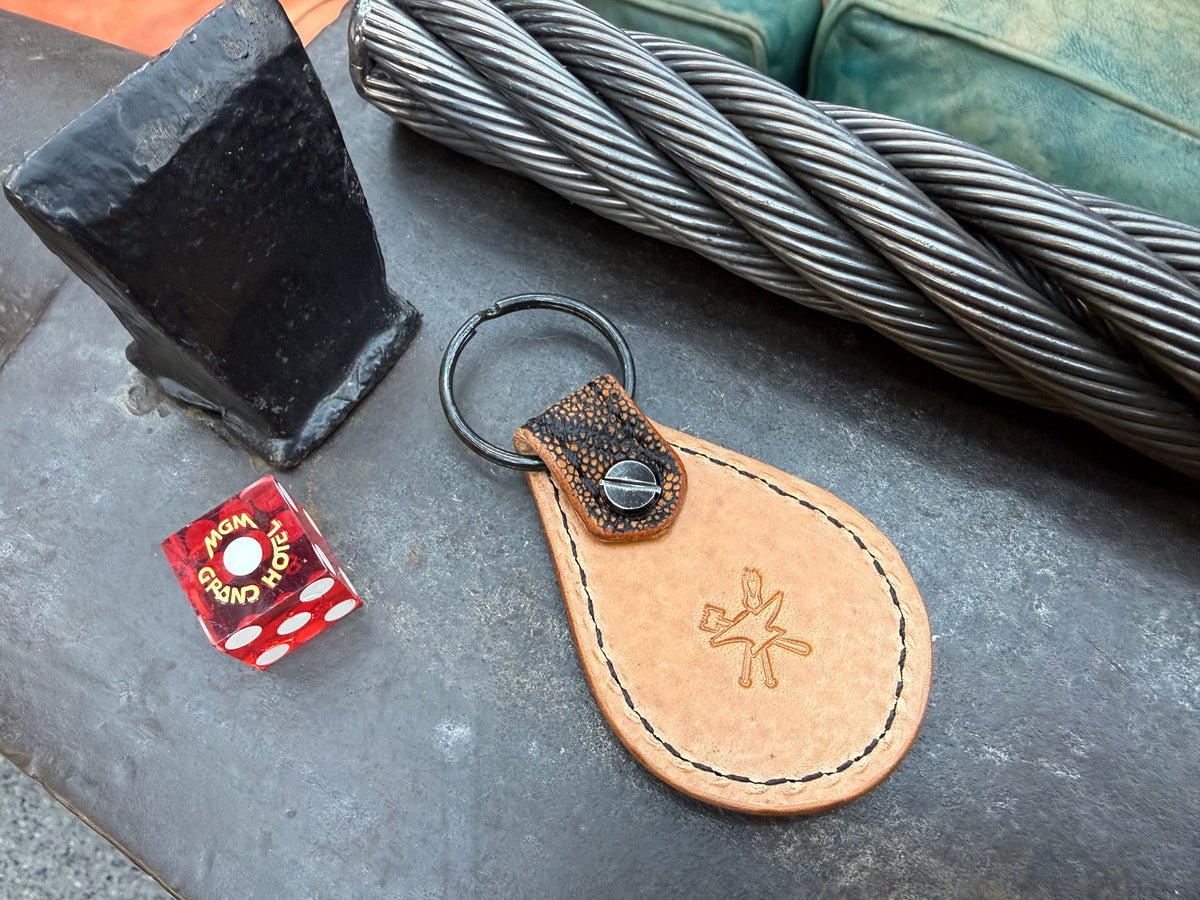 Teardrop Leather Key Fob - Cognac Elephant