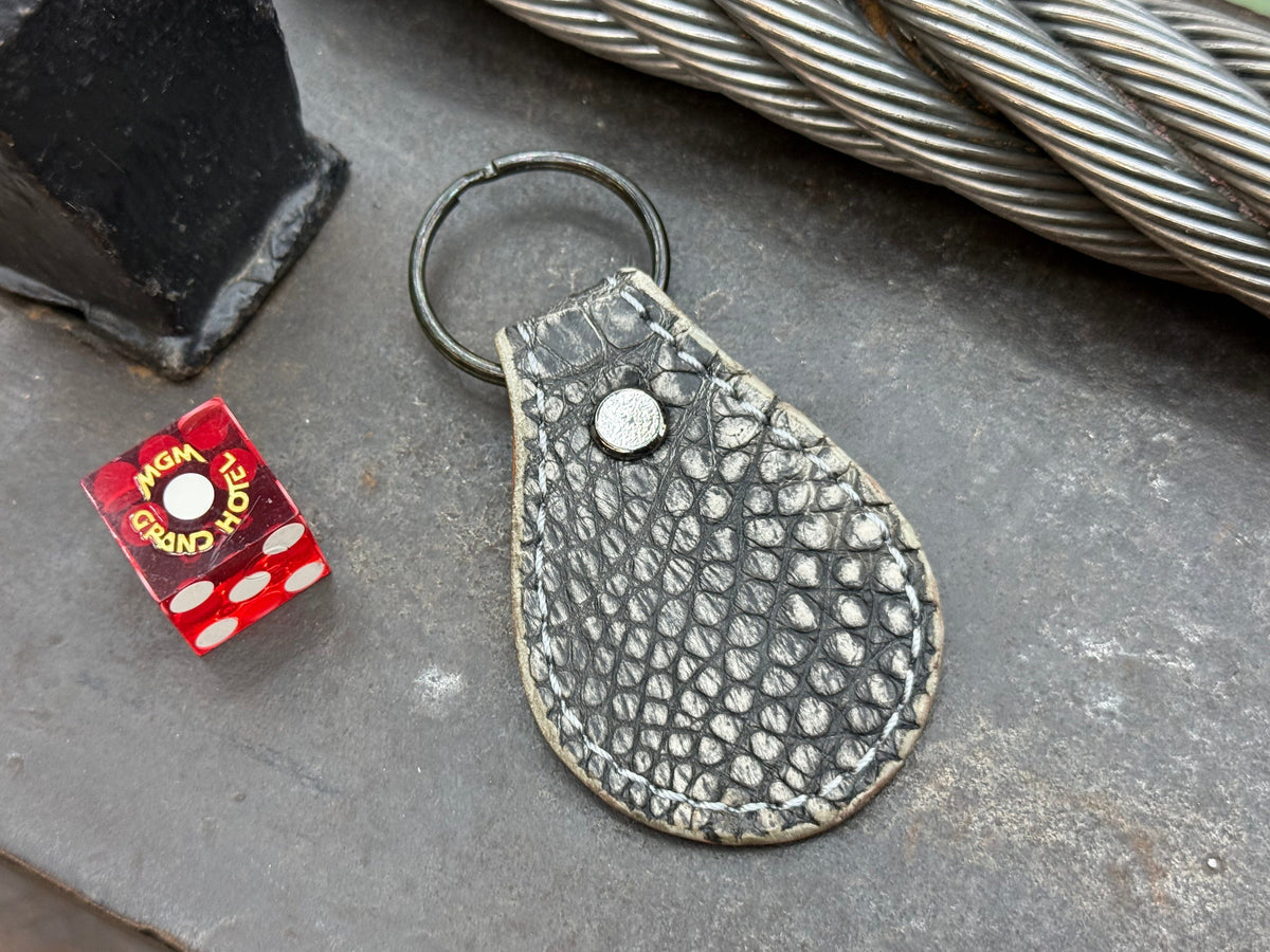 Teardrop Leather Key Fob - Ghost Alligator