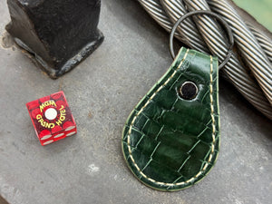 Teardrop Leather Key Fob - Gloss Green Alligator