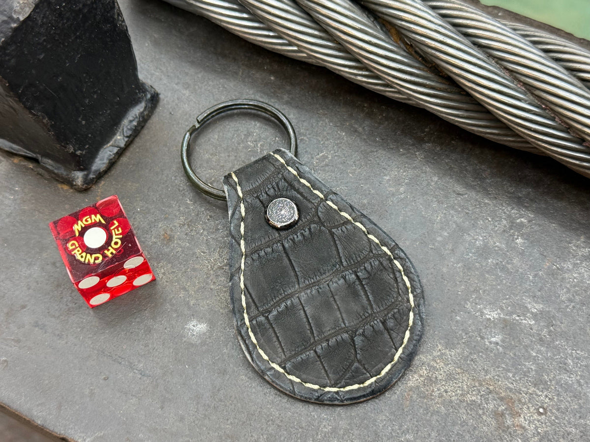 Teardrop Leather Key Fob - Matte Black Alligator