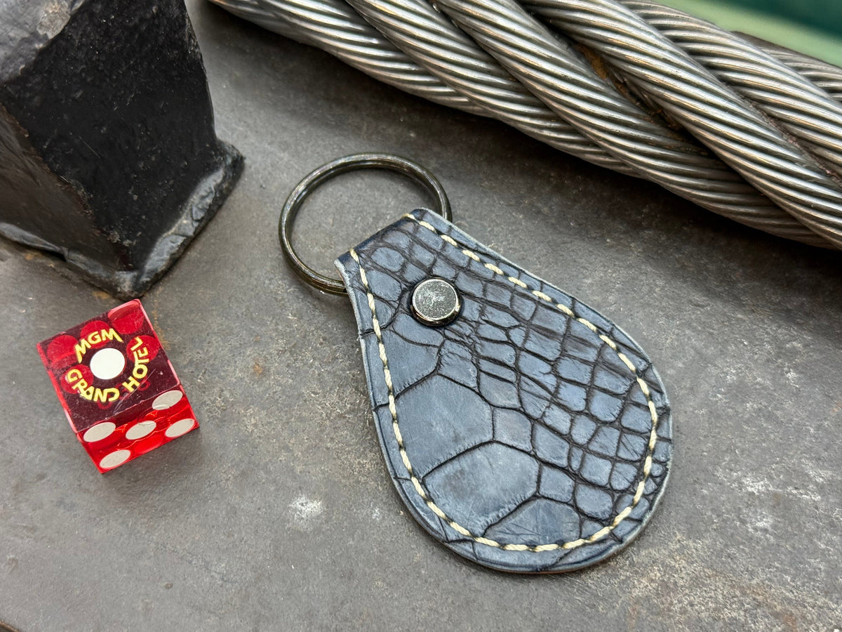 Teardrop Leather Key Fob - Midnight Blue Alligator