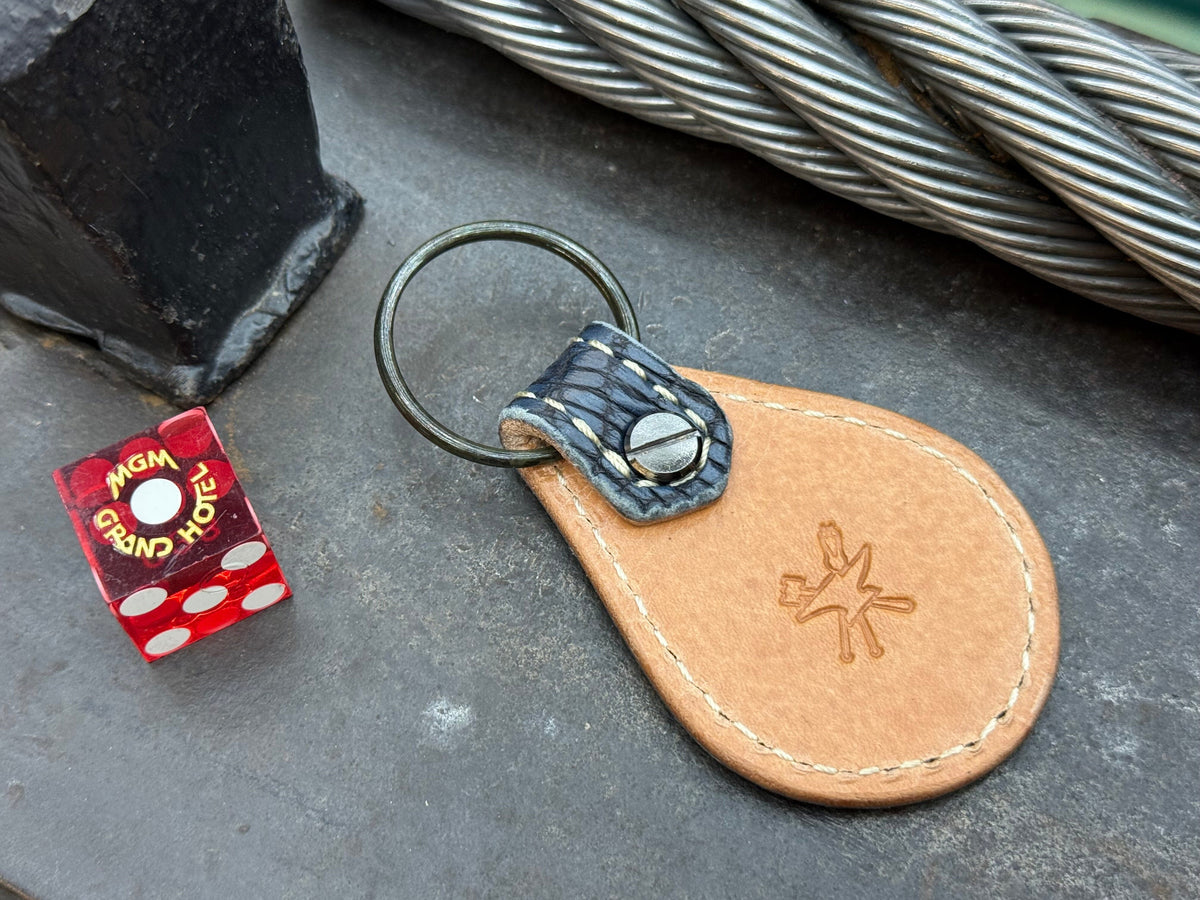 Teardrop Leather Key Fob - Midnight Blue Alligator