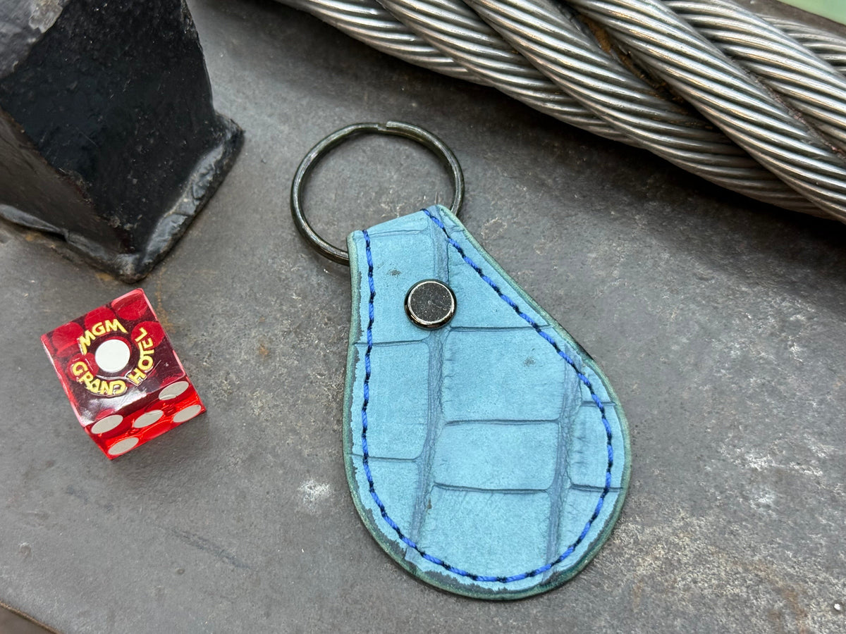 Teardrop Leather Key Fob - Nubuck SkyBlu Alligator