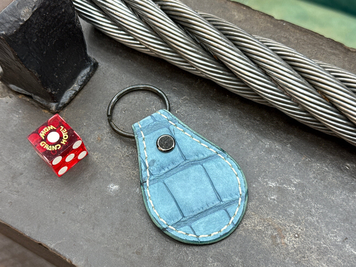 Teardrop Leather Key Fob - Nubuck SkyBlu Alligator