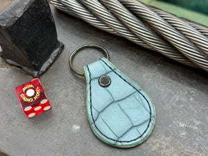 Teardrop Leather Key Fob - Nubuck SkyBlu Alligator