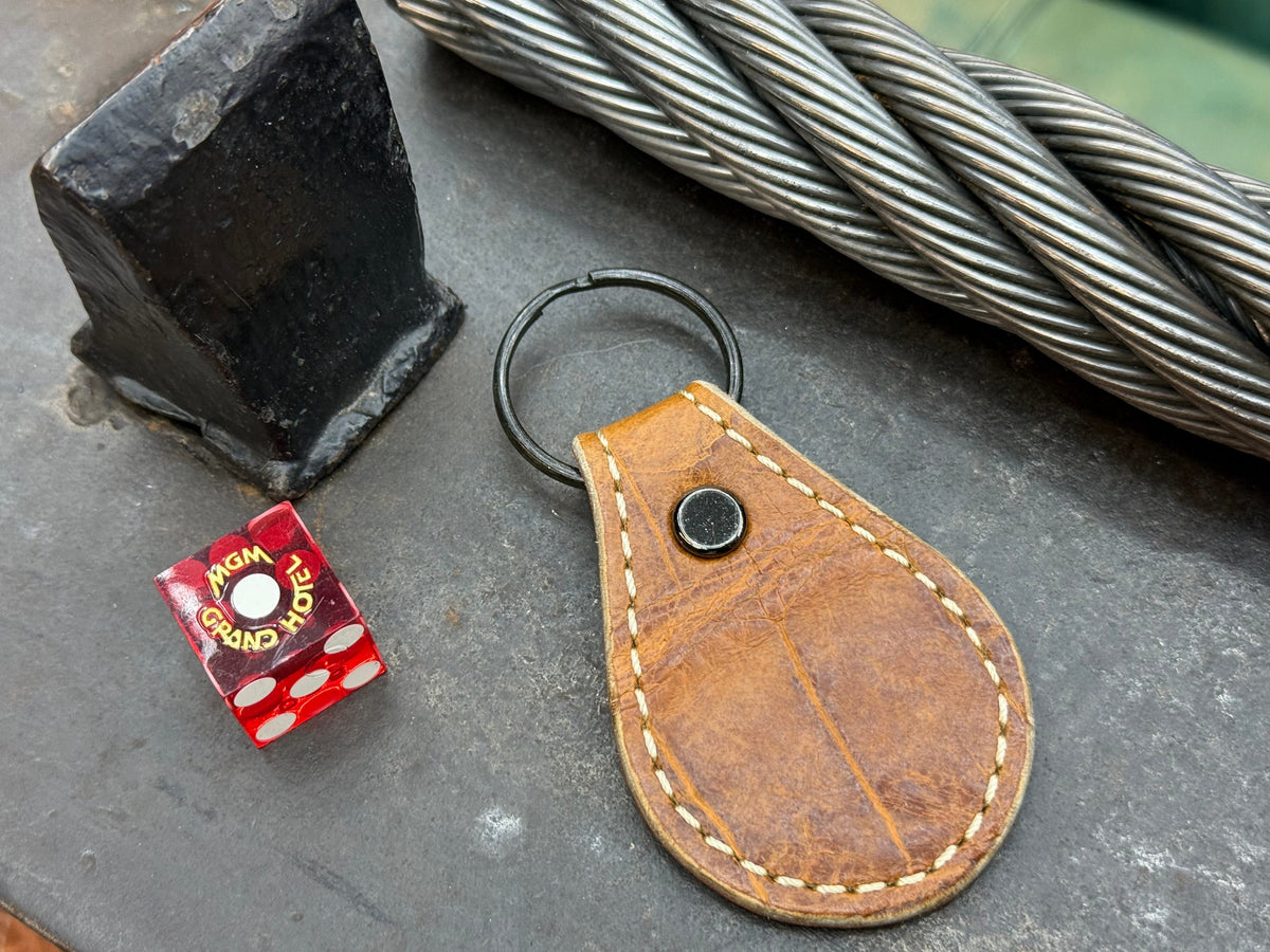 Teardrop Leather Key Fob - SaddleTan Alligator