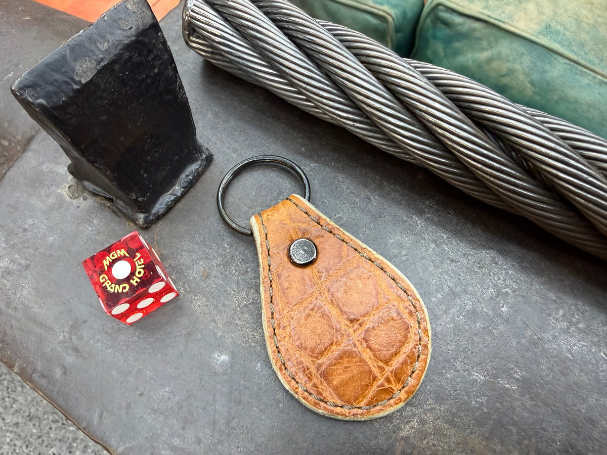Teardrop Leather Key Fob - SaddleTan Alligator