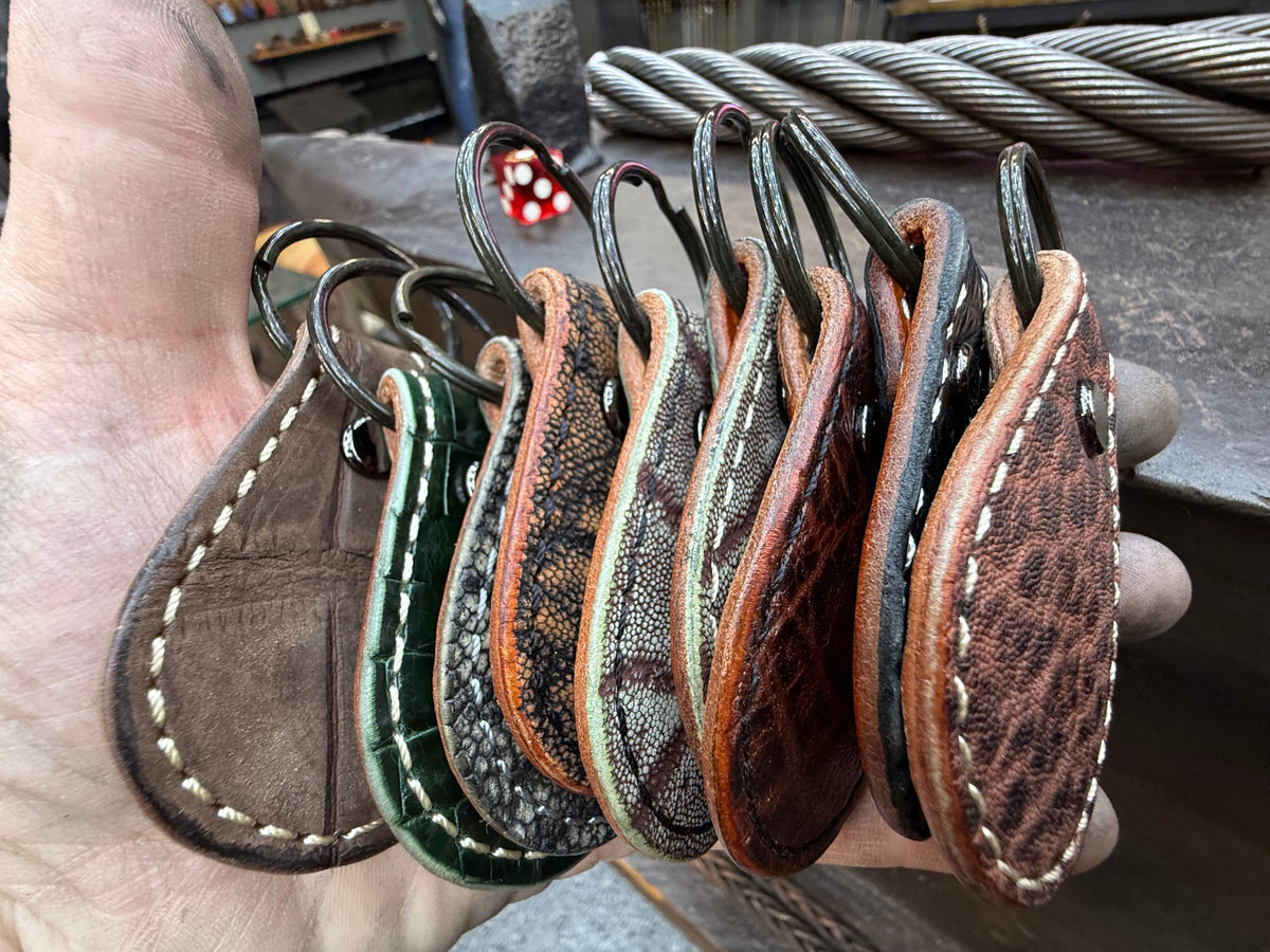 Teardrop Leather Key Fob - SaddleTan Alligator