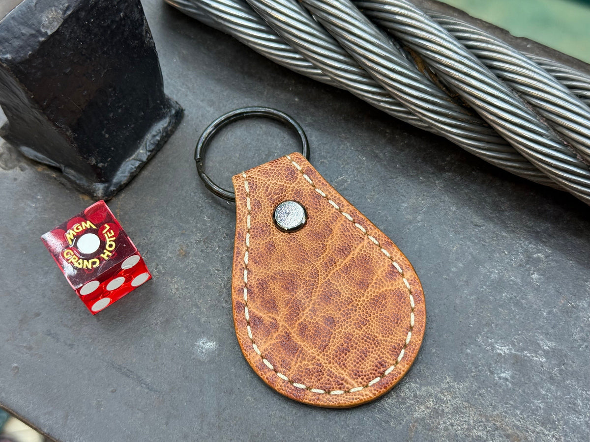 Teardrop Leather Key Fob - Toasted Peach Elephant