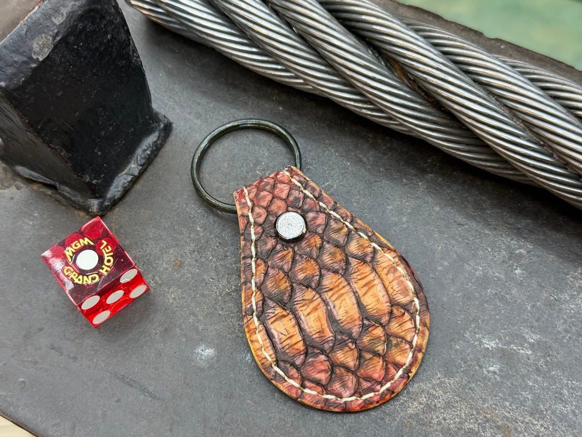 Teardrop Leather Key Fob - Vintage Matte Red Python