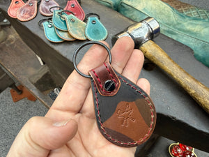 Teardrop Shell Cordovan Leather Key Fob - Marbled Burgundy