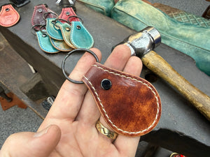 Teardrop Shell Cordovan Leather Key Fob - Marbled Burgundy