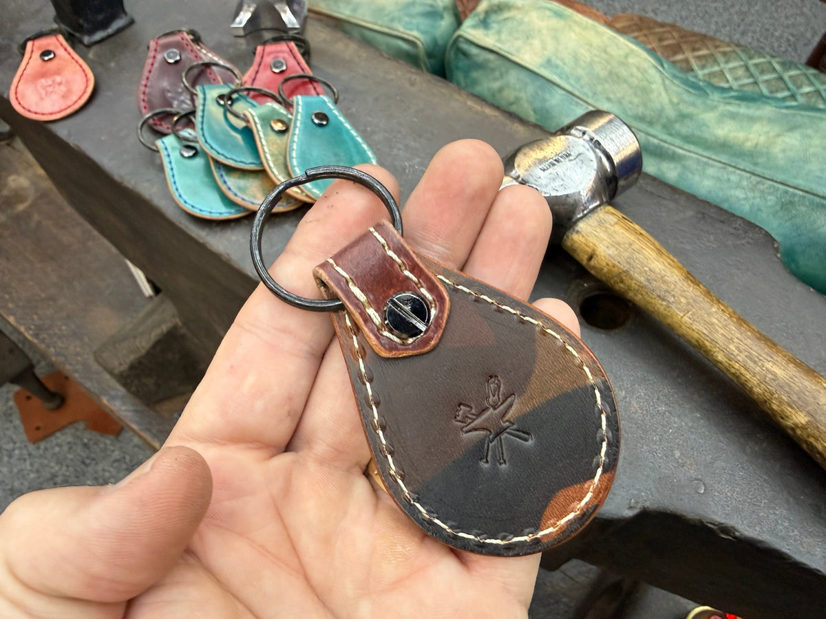 Teardrop Shell Cordovan Leather Key Fob - Marbled Burgundy