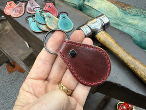 Teardrop Shell Cordovan Leather Key Fob - Marbled Burgundy