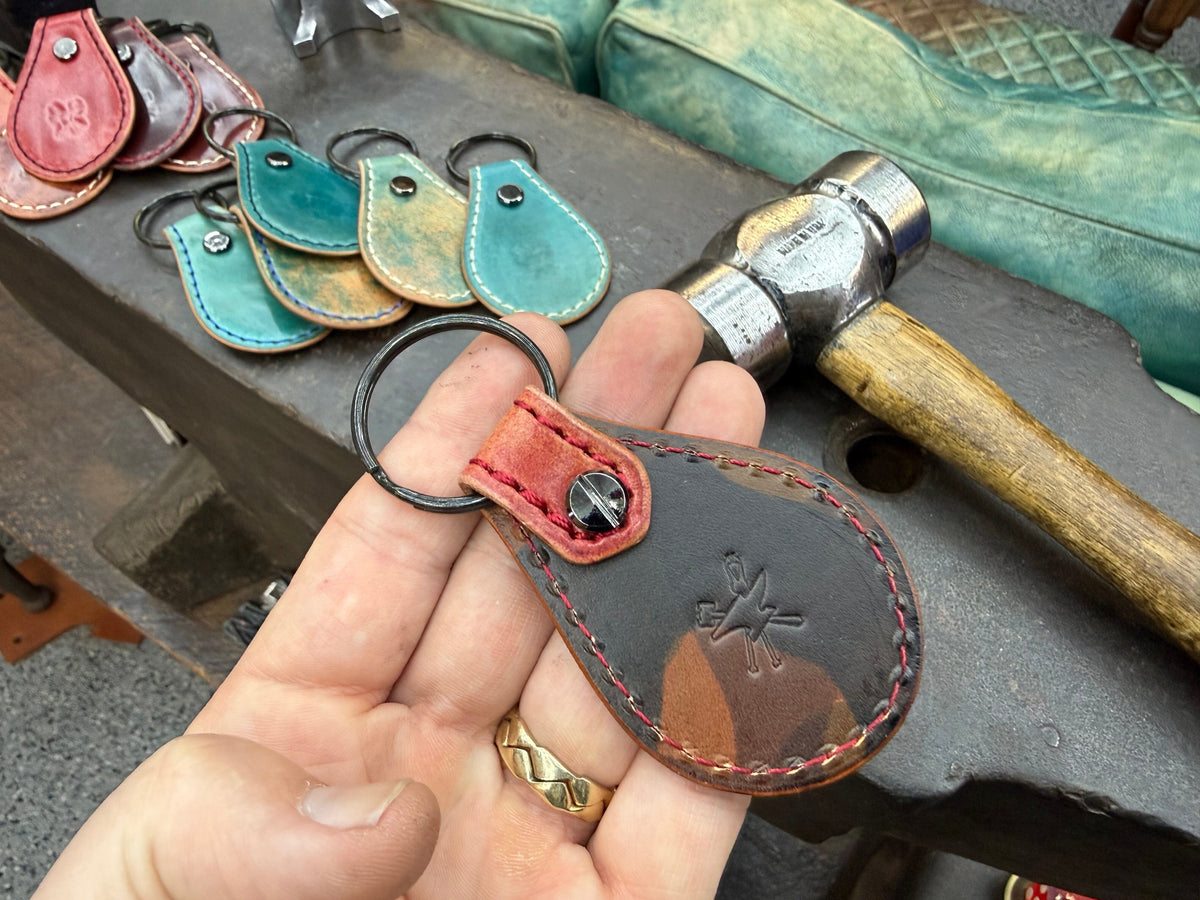Teardrop Shell Cordovan Leather Key Fob - Marbled Lava