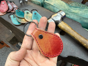 Teardrop Shell Cordovan Leather Key Fob - Marbled Lava