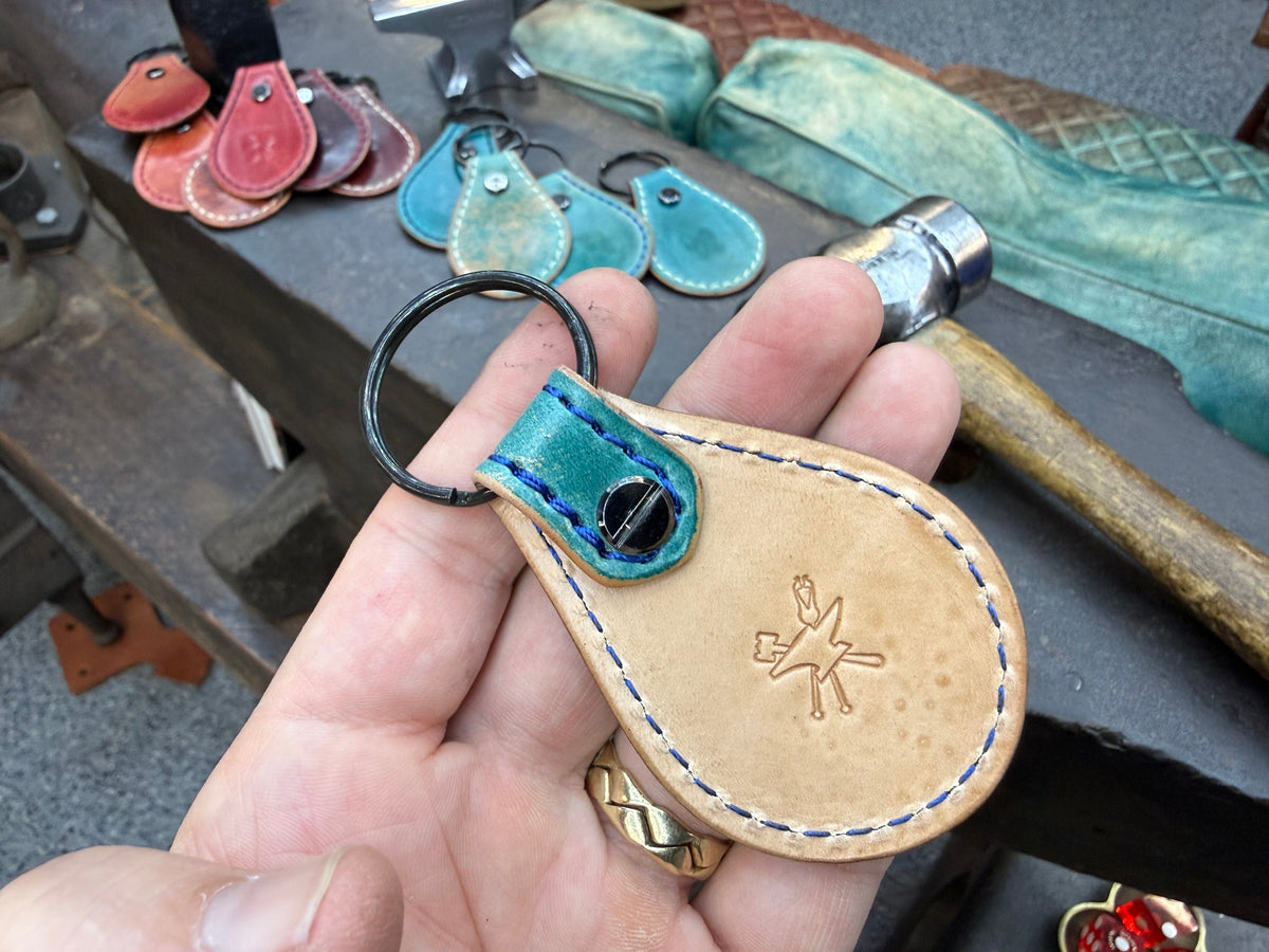 Teardrop Shell Cordovan Leather Key Fob - Marbled Turquoise