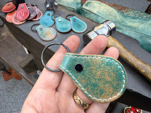 Teardrop Shell Cordovan Leather Key Fob - Marbled Turquoise