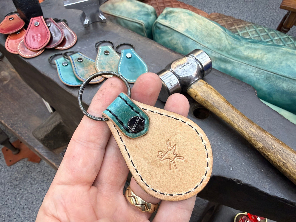Teardrop Shell Cordovan Leather Key Fob - Marbled Turquoise