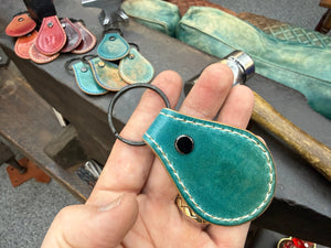 Teardrop Shell Cordovan Leather Key Fob - Marbled Turquoise