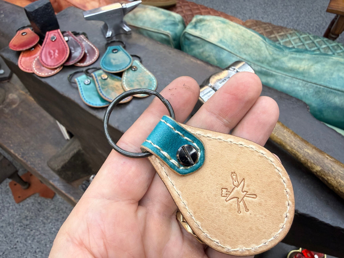 Teardrop Shell Cordovan Leather Key Fob - Marbled Turquoise