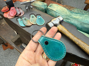 Teardrop Shell Cordovan Leather Key Fob - Marbled Turquoise