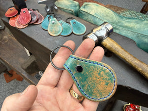 Teardrop Shell Cordovan Leather Key Fob - Marbled Turquoise