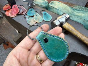 Teardrop Shell Cordovan Leather Key Fob - Marbled Turquoise