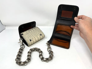 Trifold Chain Wallet - Antiqued Bone American Alligator