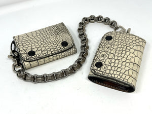 Trifold Chain Wallet - Antiqued Bone American Alligator