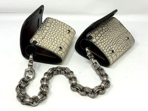 Trifold Chain Wallet - Antiqued Bone American Alligator